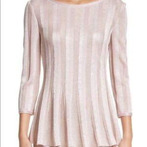 ST. JOHN Blouse Designer Ombre Sequin Stripe Knit Party Sparkle Pink XS